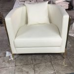 WENDING ivory white PU barrel armchair gold frame luxury hotel wedding club chair