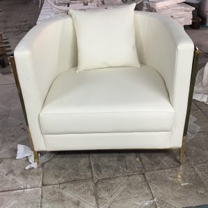 WENDING ivory white PU barrel armchair gold frame luxury hotel wedding club chair
