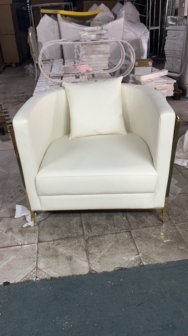 WENDING ivory white PU barrel armchair gold frame luxury hotel wedding club chair