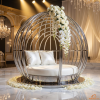 Silver birdcage sphere sofa wedding venue hotel suite 45 degree full cage structure art installation
