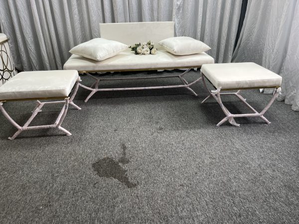 WENDING white twig branch wedding bench ottoman 3-piece set romantic bridal seating