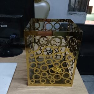 WENDING gold bubble cutout square floral box circular perforated stainless steel vase