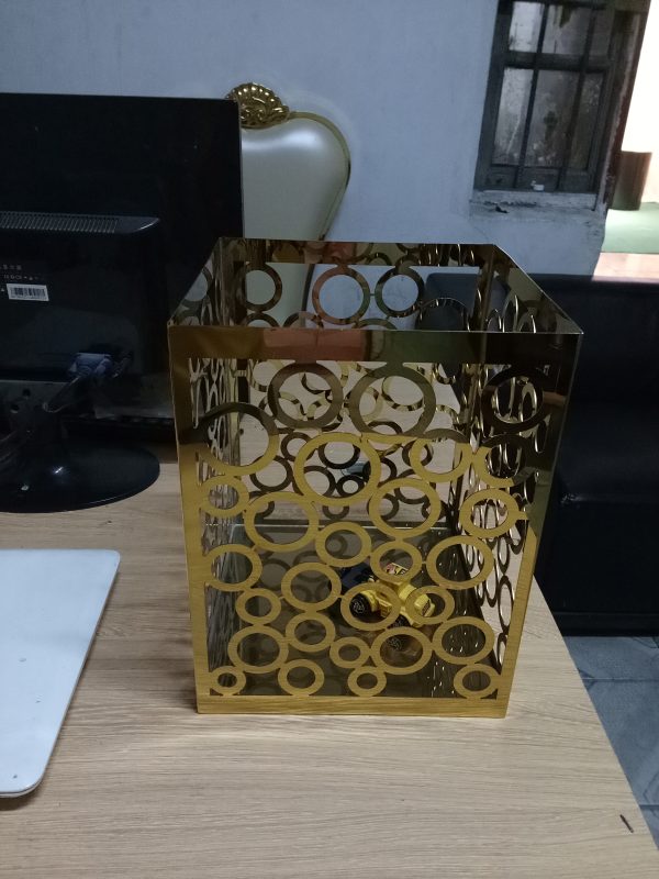 WENDING gold bubble cutout square floral box circular perforated stainless steel vase