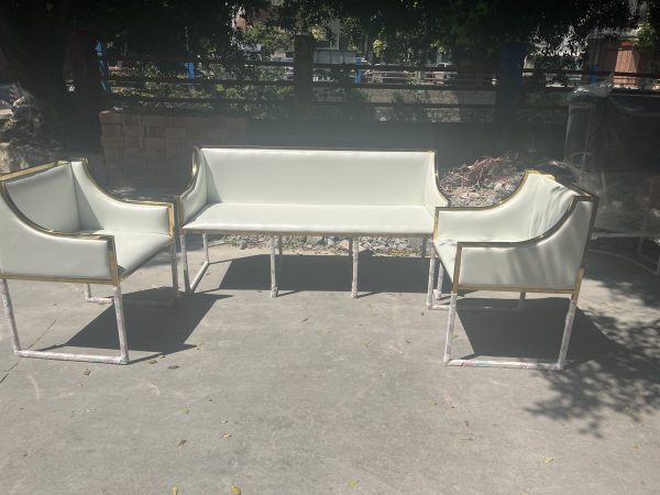 WENDING ivory white 3-piece sofa set gold frame modern luxury hotel living suite