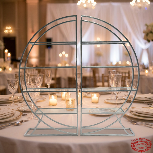Round display shelf at upscale banquet reception candlelight ambiance
