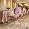 Pink velvet floating backrest chair hotel restaurant 45 degree plush pink gold connector legs