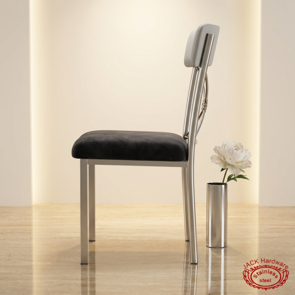 Silver X-back dining chair side view contemporary luxury interior grey velvet warm ambient