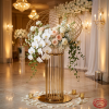 Gold oval lattice ball top cage column stand hotel wedding 45 degree warm spotlights detail