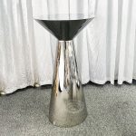 WENDING silver mirror funnel trumpet high-top cocktail bar table all-metal stand