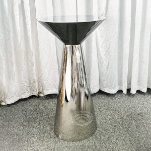 WENDING silver mirror funnel trumpet high-top cocktail bar table all-metal stand