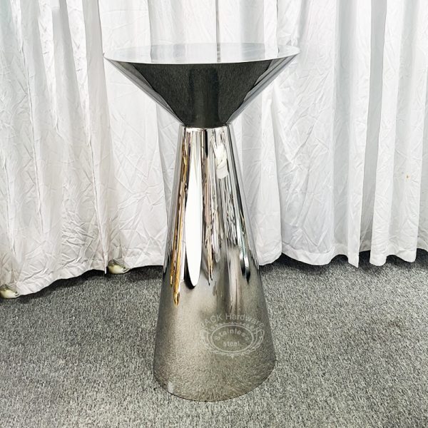 WENDING silver mirror funnel trumpet high-top cocktail bar table all-metal stand