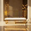 Gold tube fence battlement bench side view wedding VIP golden shadow rays wall marble