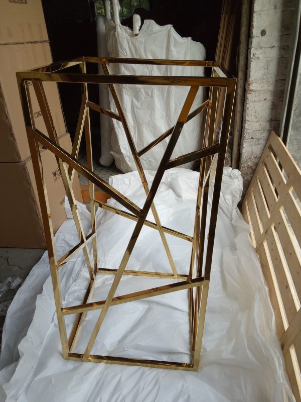 WENDING gold geometric crosshatch column flower stand diagonal mesh pillar floral pedestal