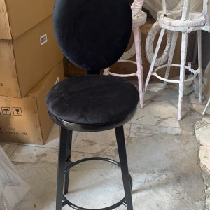 WENDING all-black velvet round seat back high-top bar stool metal leg hotel bar chair