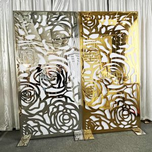 WENDING silver and gold mirror rose laser-cut backdrop panel dual color wedding screen comparison