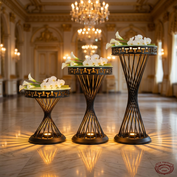 Black spiral woven 3 stands side view grand ballroom helix shadows golden uplighting marble