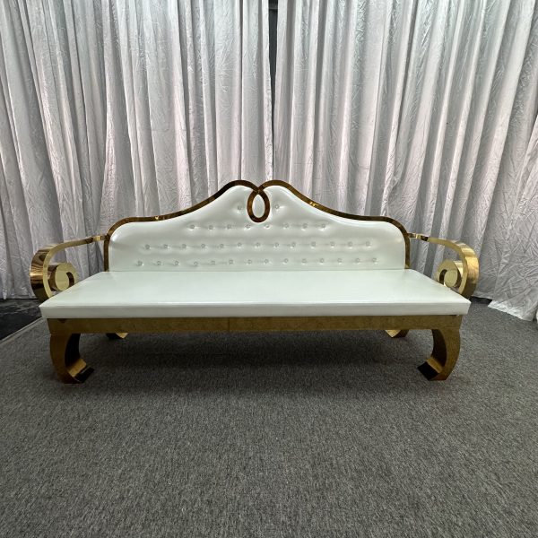 WENDING white gold Baroque crown-back crystal loveseat diamond tufted wedding sofa
