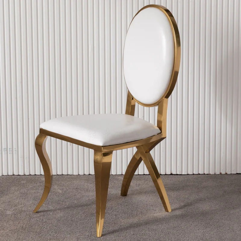 WENDING 815 gold round back wedding chair front view - stackable curved leg wedding banquet chair