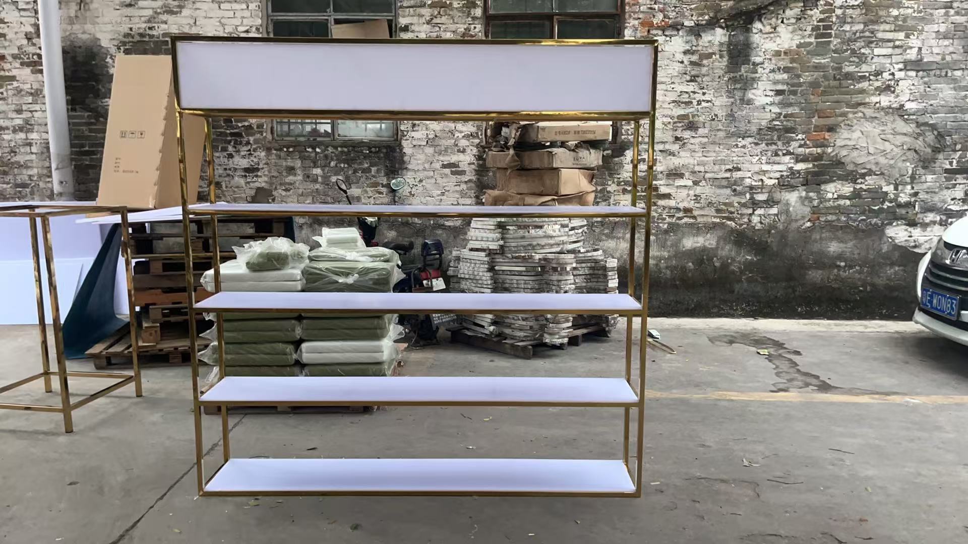 WENDING gold frame white 4-tier wedding display rack lightbox top panel event shelf