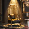 Gold birdcage throne hotel ballroom wedding stage 45 degree dome bars black tufted seat