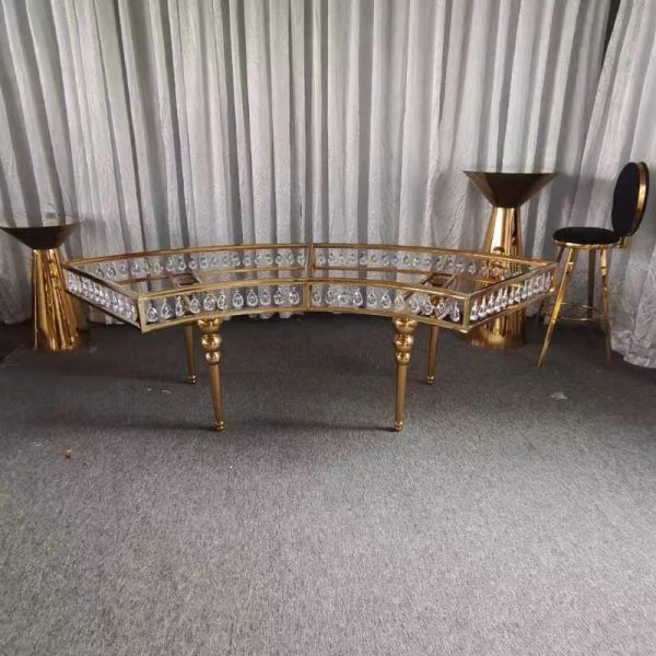 WENDING gold crescent crystal-pendant spindle-leg banquet table European opulent wedding table