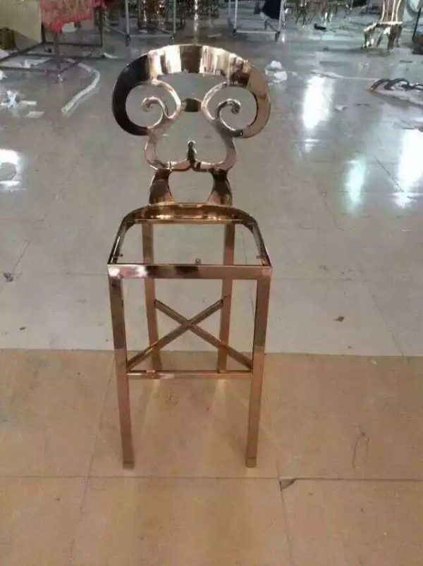 WENDING rose gold scrollwork cutout high-top bar stool European baroque mirror frame chair