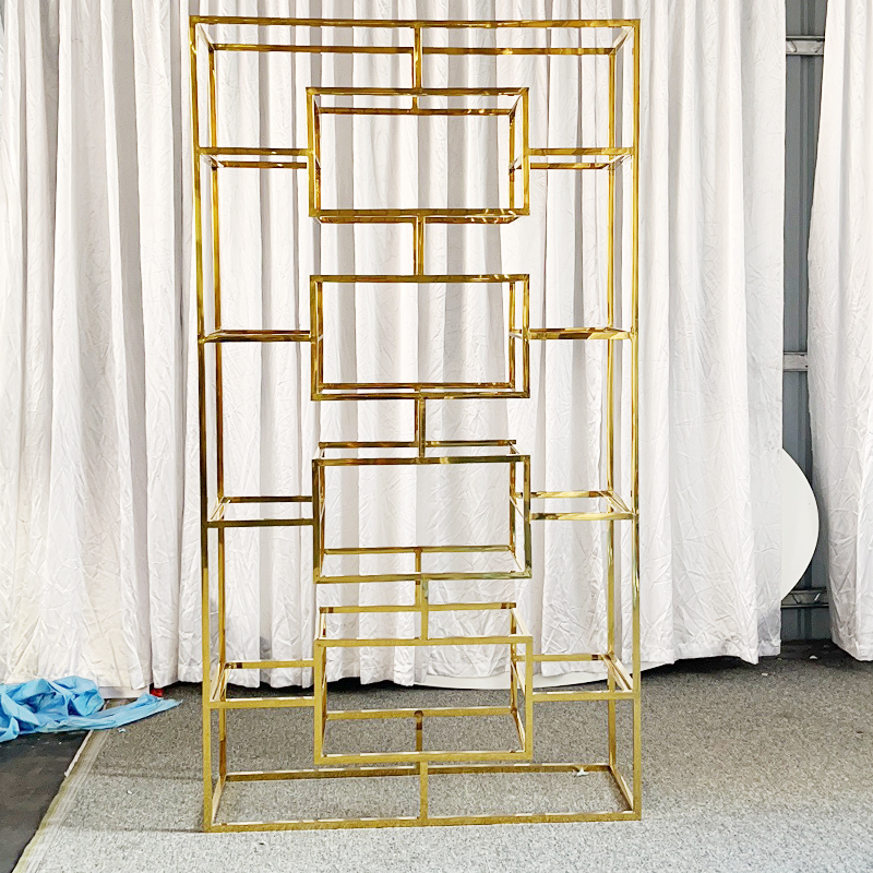WENDING gold staggered tetris asymmetric multi-shelf wedding display rack champagne gold event stand