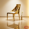 Gold perforated hole chair side view luxury interior circular cutout light spots warm ambient
