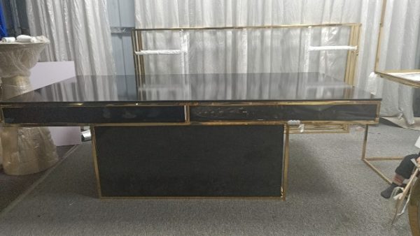 WENDING black gold rectangular signing desk with back shelf wedding reception counter