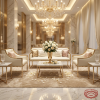 Ivory white 3-piece sofa set at luxury hotel lobby wedding lounge florals chandeliers marble