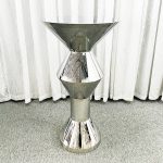 WENDING silver diamond-cut geometric high-top cocktail bar table mirror facet stand