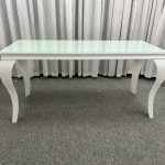 WENDING white S-curved cabriole leg green glass dining table French Louis XV style