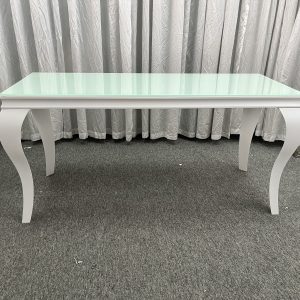 WENDING white S-curved cabriole leg green glass dining table French Louis XV style