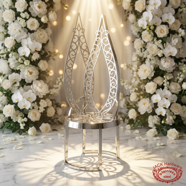 Silver gothic filigree throne chair wedding photo backdrop 45 degree ornate cutout pattern light