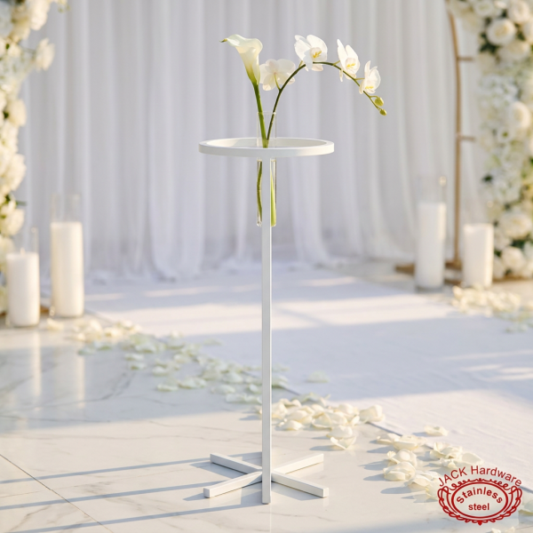 White single ring vase stand side view wedding ceremony minimalist shadow marble floor
