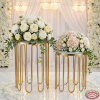 Gold U-arc tube 2-piece stands wedding floral display white peonies roses chandeliers