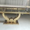 WENDING gold curved horn leg rectangular dining table glass top hotel banquet table