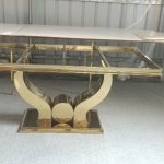 WENDING gold curved horn leg rectangular dining table glass top hotel banquet table