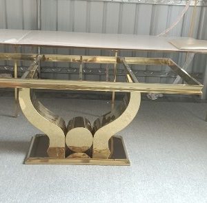 WENDING gold curved horn leg rectangular dining table glass top hotel banquet table