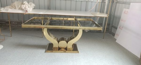 WENDING gold curved horn leg rectangular dining table glass top hotel banquet table
