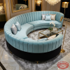 Ice blue velvet arc sofa hotel VIP lounge wedding reception 45 degree curved form channel tufting