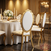 Gold floral cutout crown oval chair hotel restaurant 45 degree ornate top frame cabriole legs