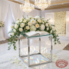Silver square column frame stand at wedding florals guest book guest book chandeliers