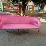 WENDING rose pink velvet curved loveseat romantic wedding bridal sofa