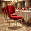 Red velvet gold legs floating backrest chair hotel dining 45 degree plush red velvet warm