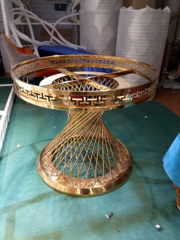 WENDING gold spiral rod-woven Greek key rim round cake stand royal tray display pedestal