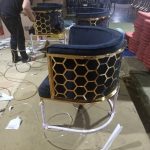 WENDING black gold hexagonal honeycomb barrel armchair luxury hotel VIP chair