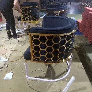 WENDING black gold hexagonal honeycomb barrel armchair luxury hotel VIP chair