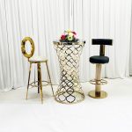 WENDING gold Moroccan lattice bar table 2 stools set luxury hotel bar furniture package