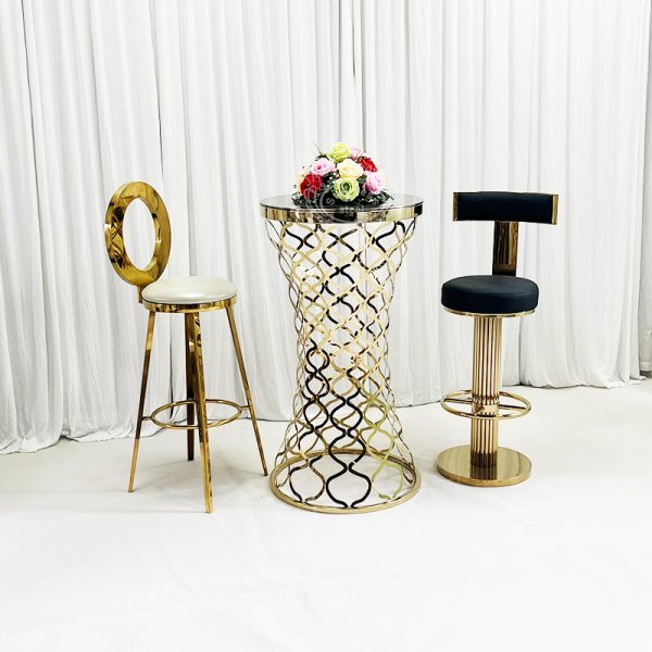 WENDING gold Moroccan lattice bar table 2 stools set luxury hotel bar furniture package